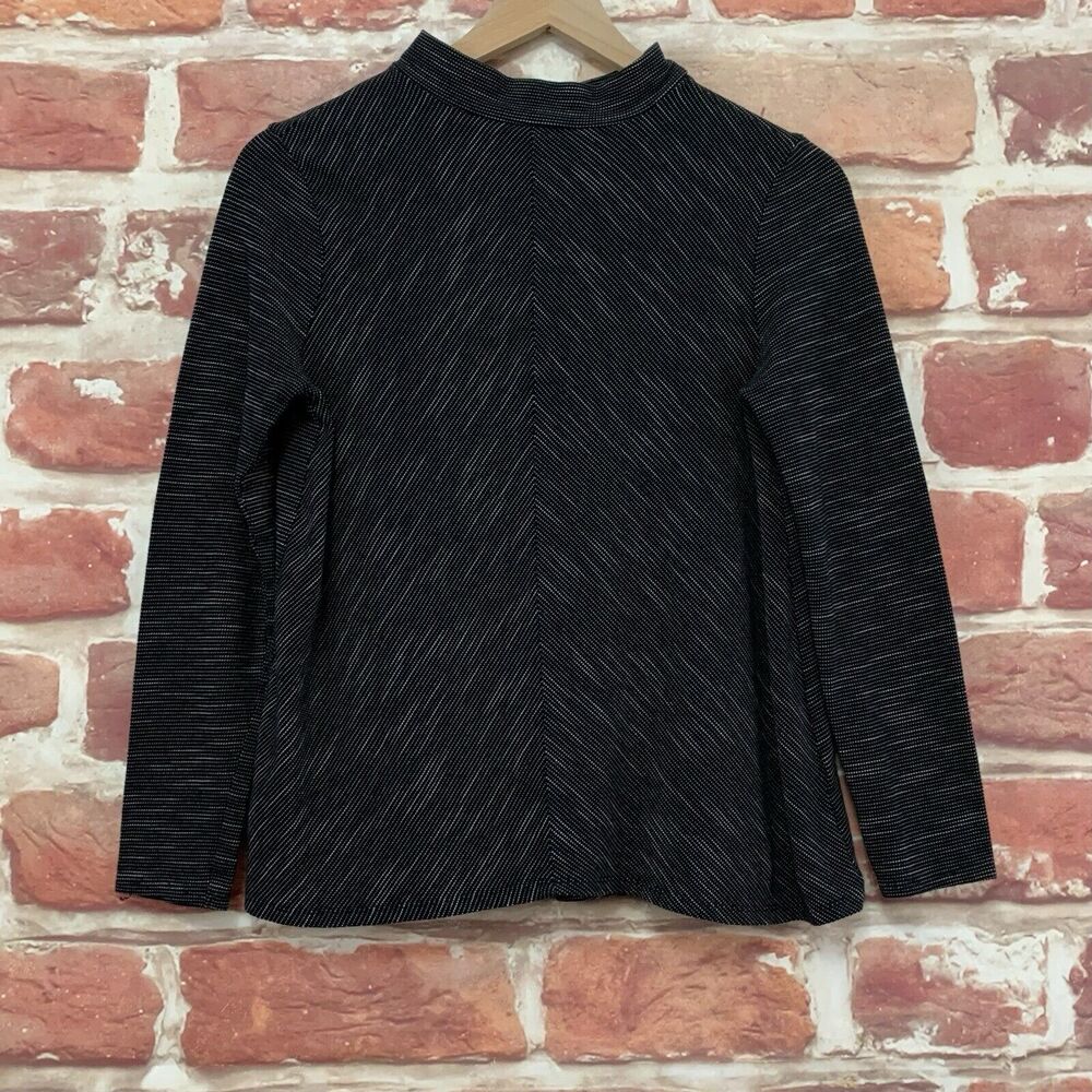Zara Top Shirt Womens Medium Black White Heathered Striped Abstract Knit Popover